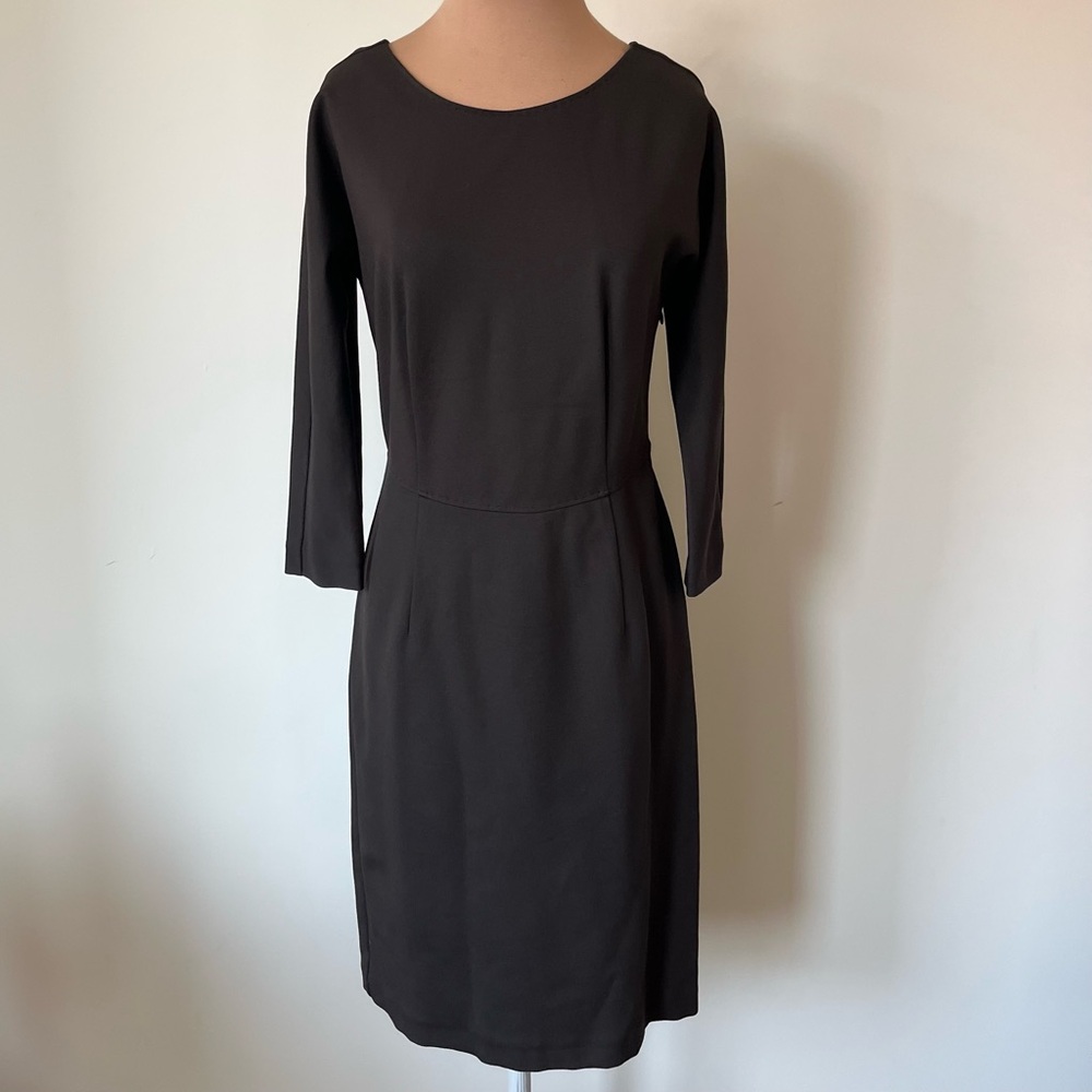 Piazza Sempione Brown Stretch Ponte U Neck 3/4 Sleeve Knee Length Sheath Dress 6